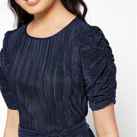 DKNY Pleated Tie-Waist Dress Navy Size 2 - Picture 4 of 6